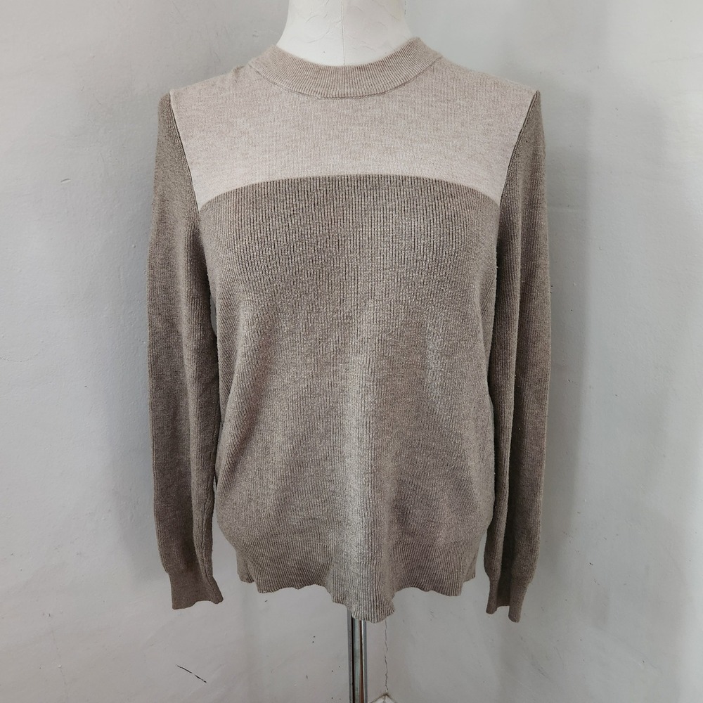 Stitches & Stripes Womens Tan Beige Colorblock Ribbed Knit‎ Sweater L
